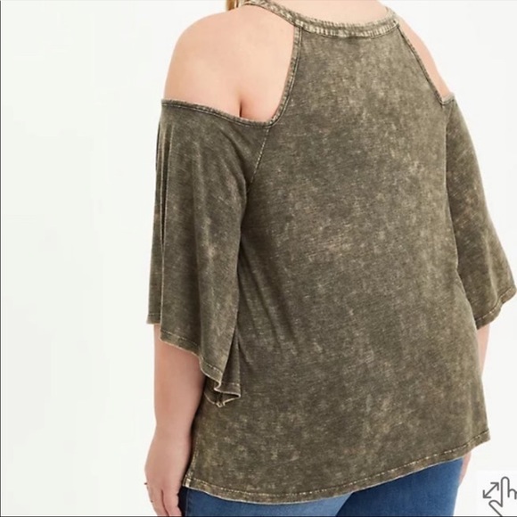 Torrid Crochet Cold Shoulder Top Mineral Wash Olive Size 1 H - Picture 2 of 6